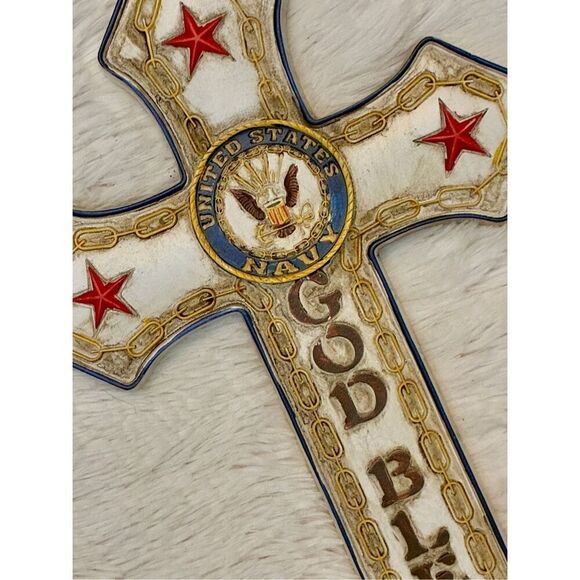 NWOT Montana West Hand Painted 16” United States Navy God Bless Wall Cross - Picture 7 of 8
